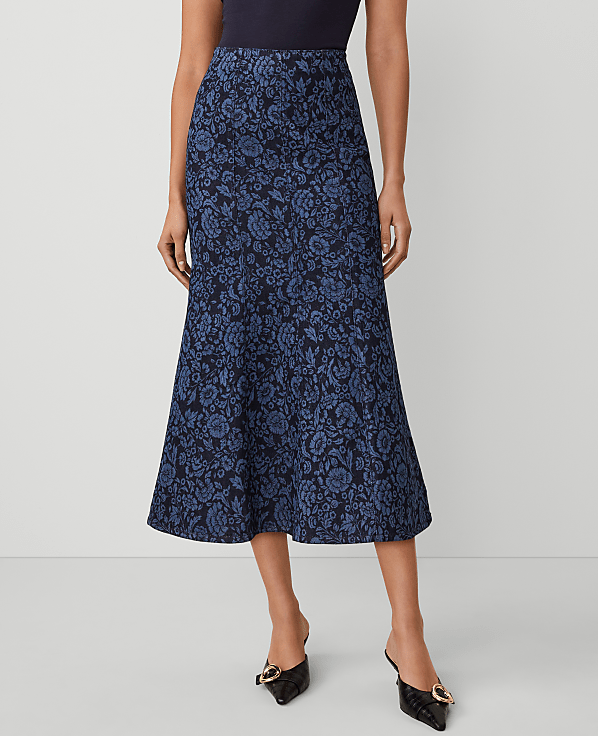 Petite Floral Denim Trumpet Skirt
