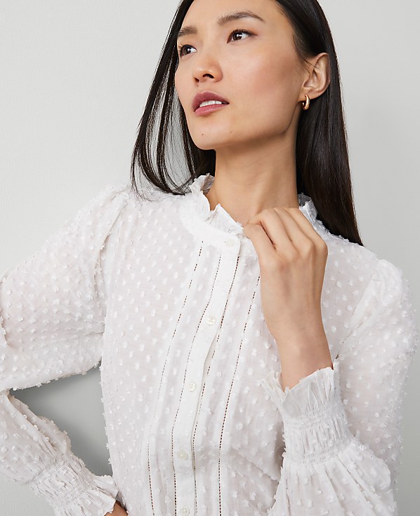 Clip Cutout Smocked Cuff Blouse