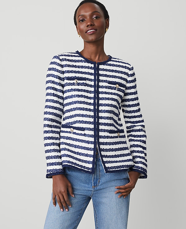 Striped Boucl&eacute; Tweed Fitted Jacket