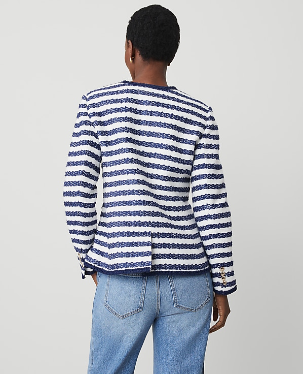 Striped Boucl&eacute; Tweed Fitted Jacket