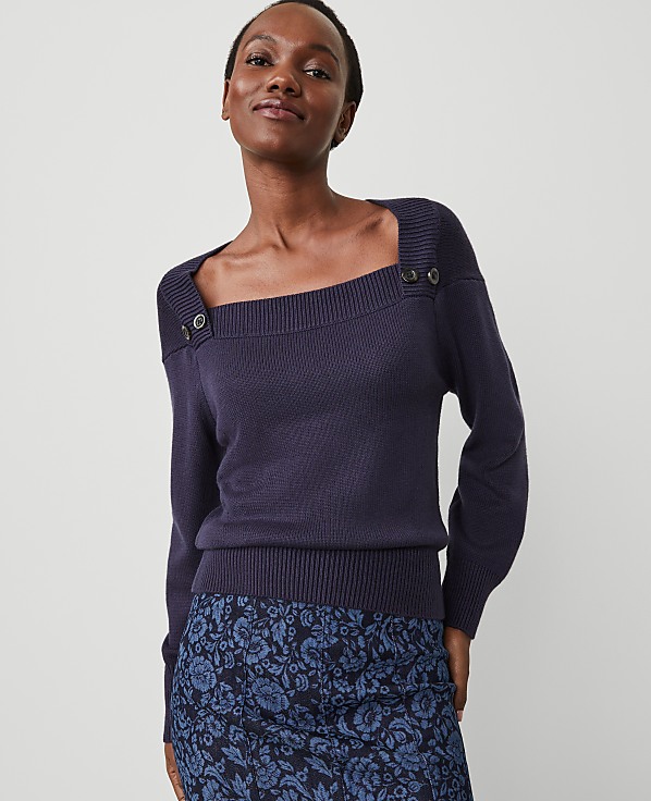 Button Envelope Neck Sweater