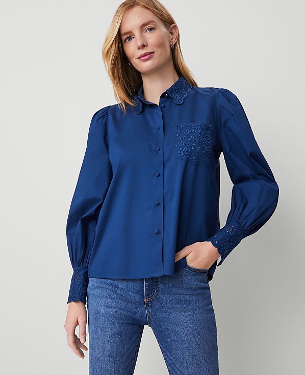 Eyelet Embroidered Pocket Shirt
