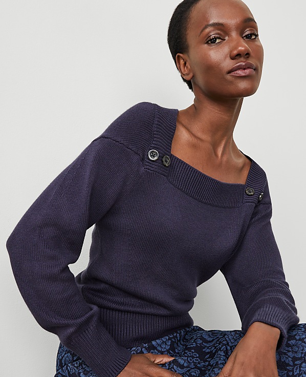 Button Envelope Neck Sweater
