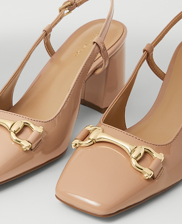 Patent Square Toe Slingback Pumps