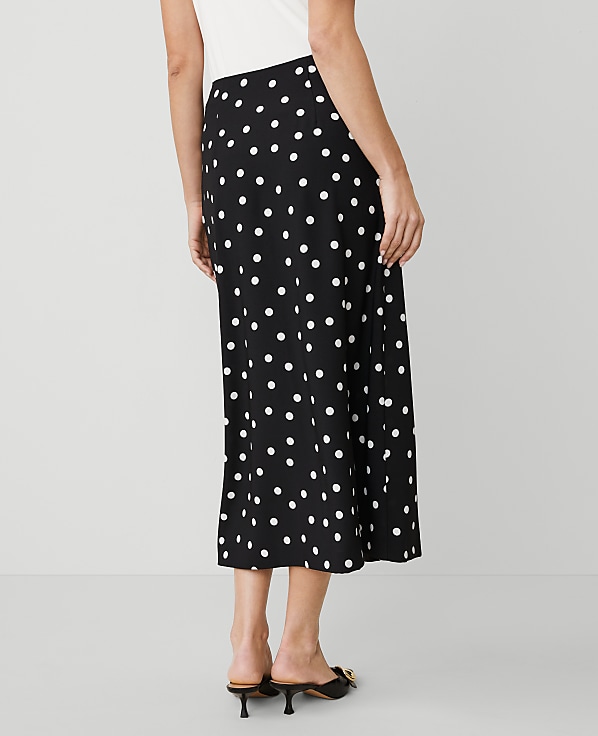Dotted Crepe Button Midi Skirt