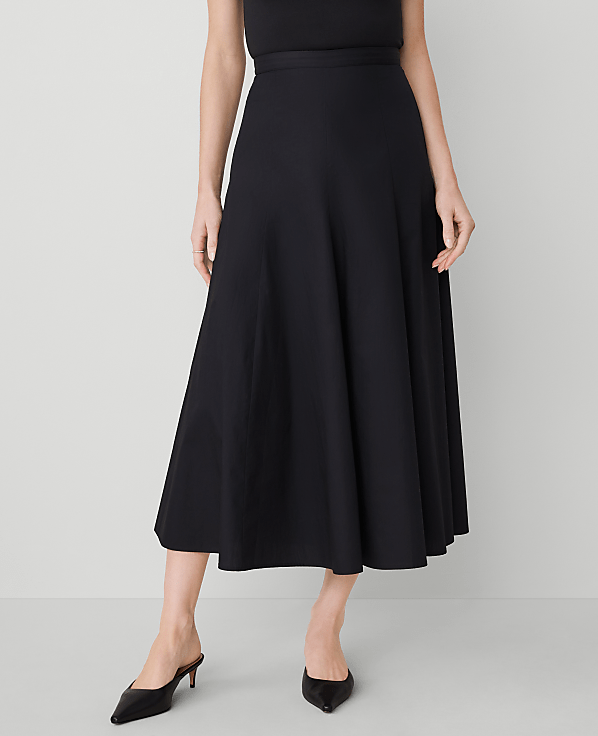 Petite Poplin Gored Midi Skirt