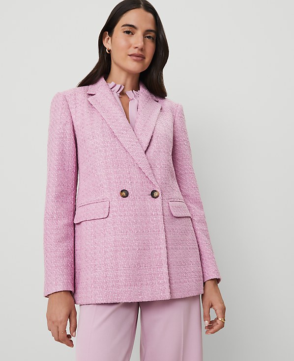 Petite Tweed Double Breasted Blazer