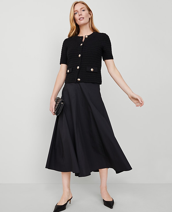Petite Poplin Gored Midi Skirt