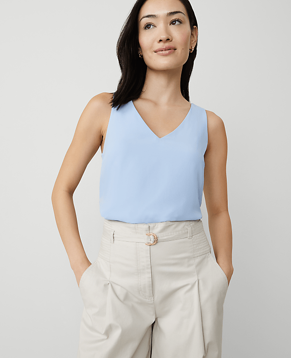 Mixed Media V-Neck Shell
