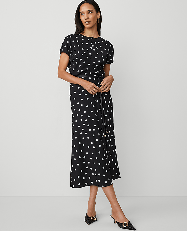 Dotted Crepe Column Midi Dress