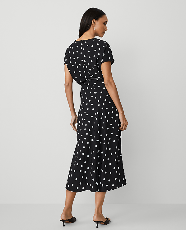 Petite Dotted Crepe Column Midi Dress