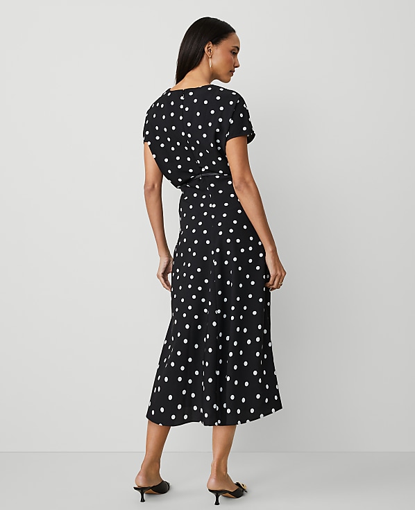 Dotted Crepe Column Midi Dress