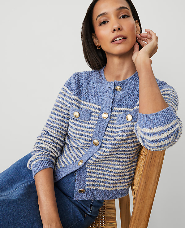 Denim Striped Sweater Jacket