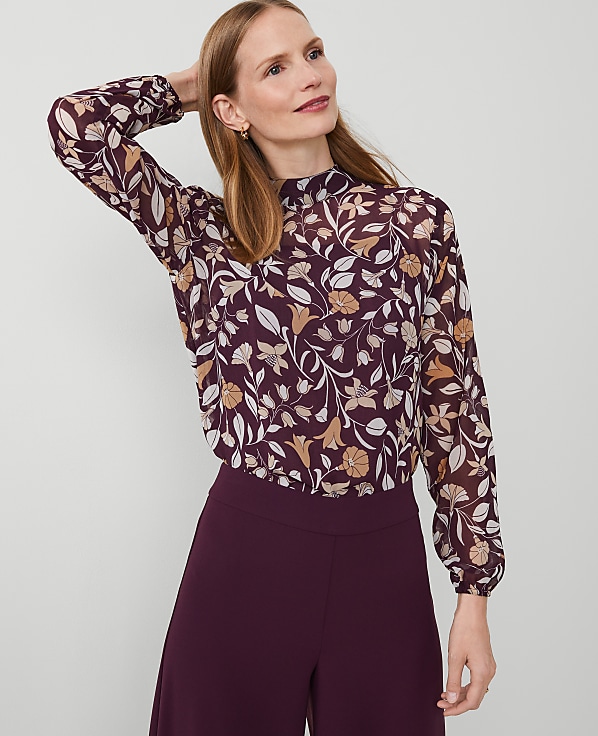 Tall Floral Popover Bow Blouse