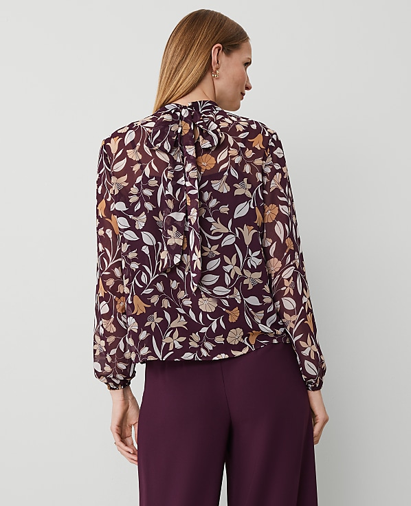Tall Floral Popover Bow Blouse