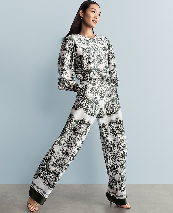 The Easy Wide-Leg Pant in Paisley Satin