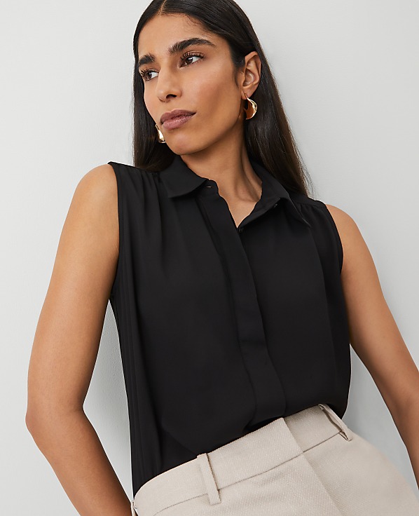 Shirred Yoke Sleeveless Shirt