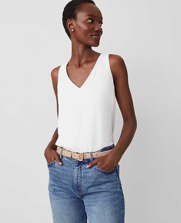 Petite Mixed Media V-Neck Shell
