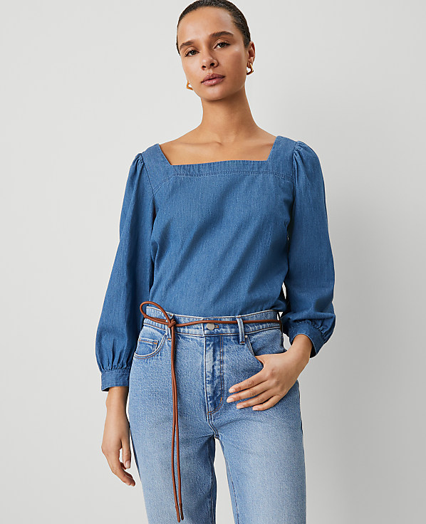 Chambray Puff Sleeve Blouse