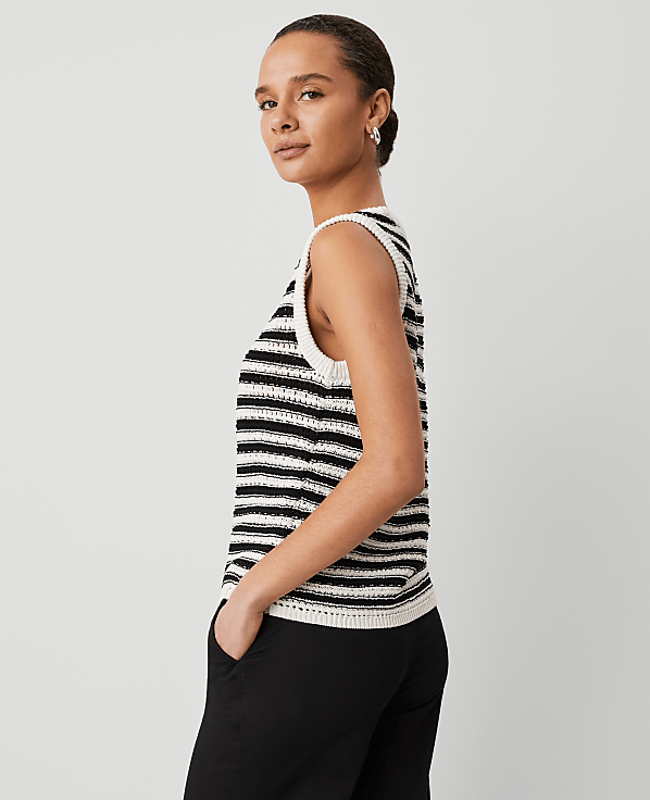 Petite Weekend Collection Striped Open-Stitch Sweater Shell