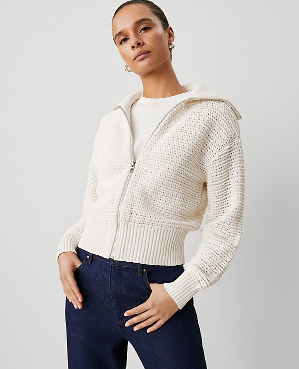 Petite Weekend Collection Open-Stitch Bomber Jacket