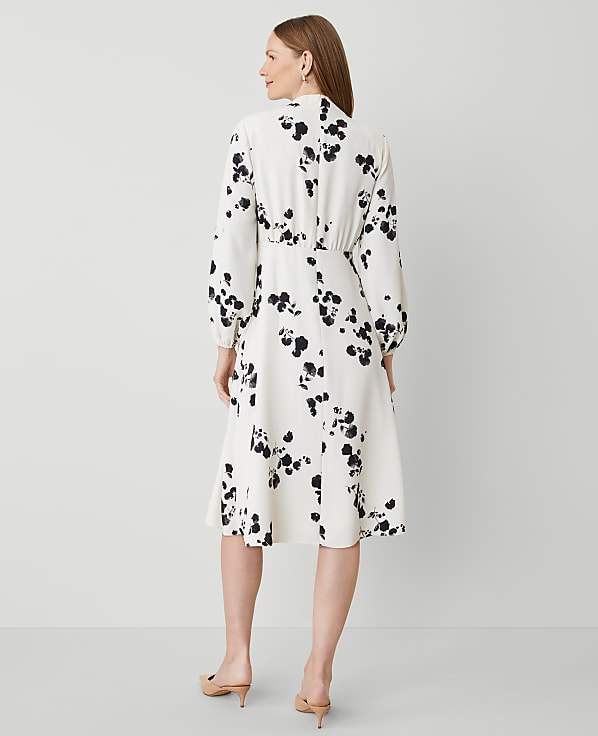 Floral Shawl Collar Flare Dress