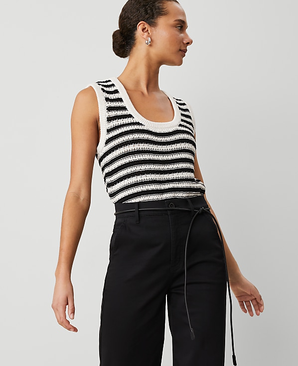 Weekend Collection Striped Open-Stitch Sweater Shell