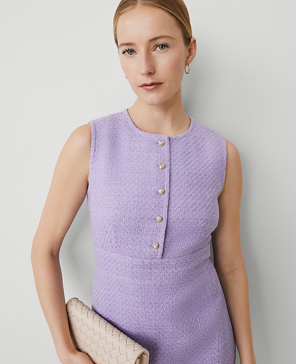 Petite Tweed Button Shift Dress