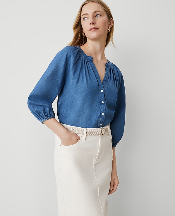 Weekend Collection Chambray Raglan Popover