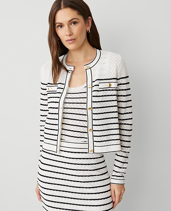 Petite Textured Striped Pocket Cardigan