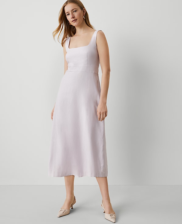 Square Neck Linen Blend Dress
