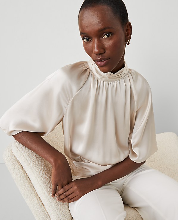 Studio Collection Silk Mock Neck Top
