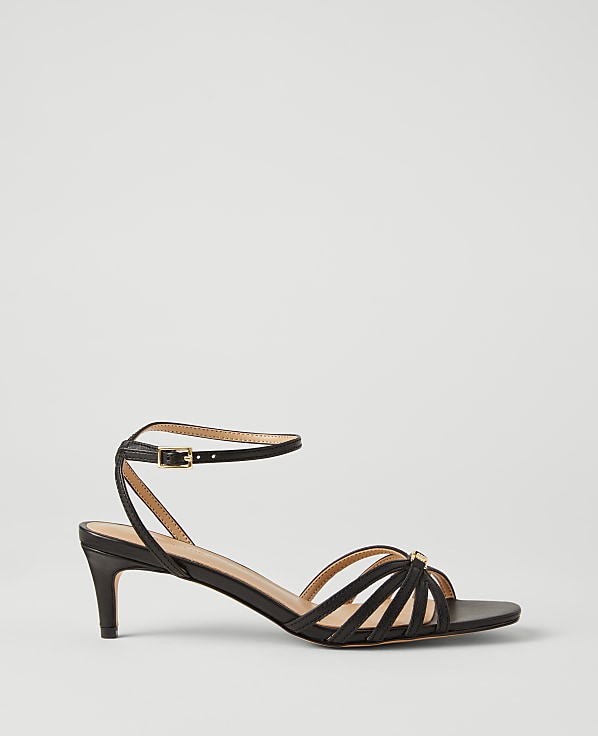 Caged Kitten Heel Leather Sandals