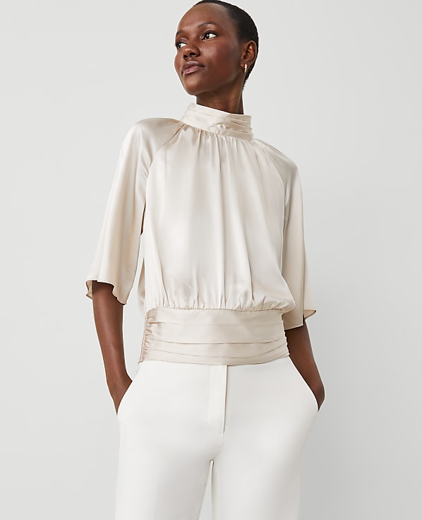 Studio Collection Silk Mock Neck Top