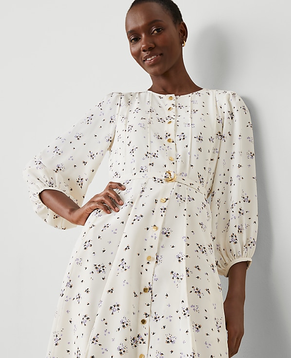 Floral Seamed Flare Dress