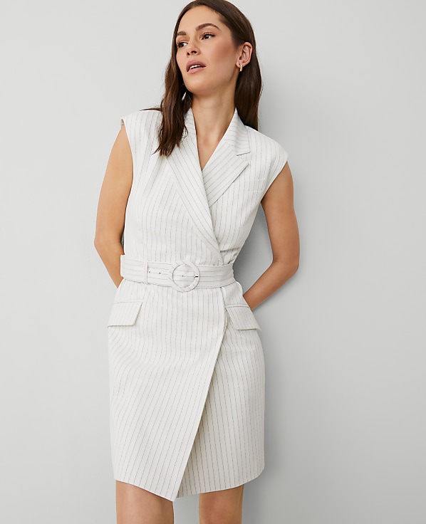 Striped Lapel Sheath Dress