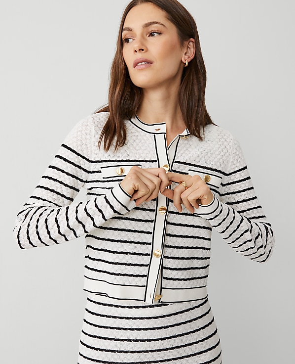 Textured Striped Pocket Cardigan