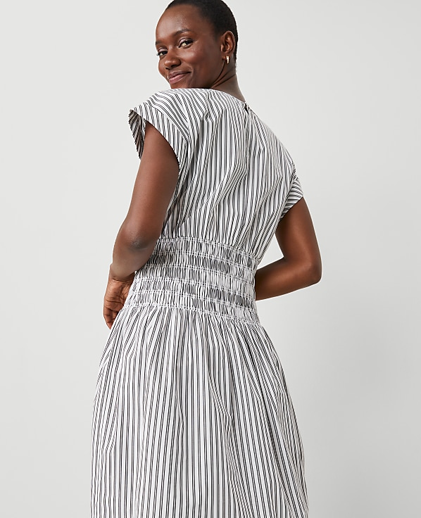 Striped Smocked-Waist Midi Flare Dress