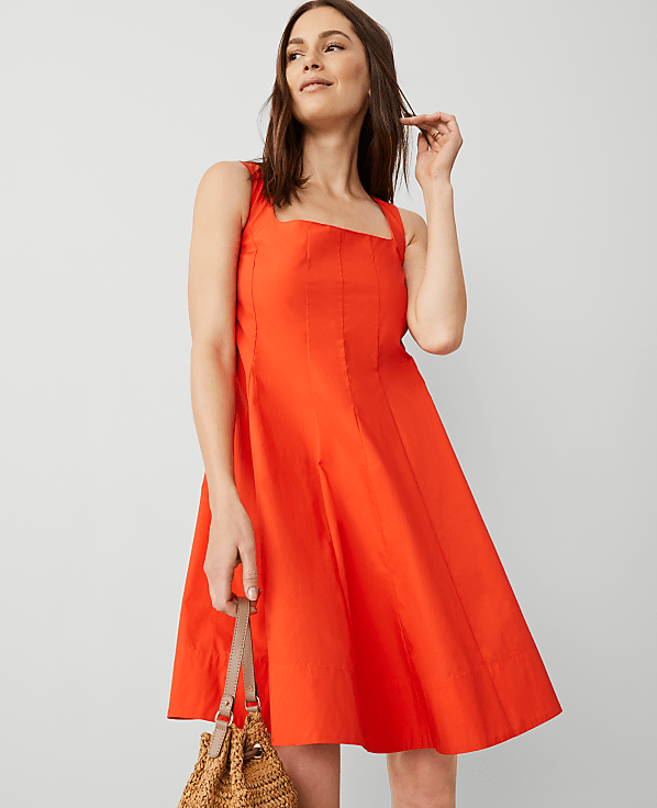 Square Neck Seamed Flare Dress