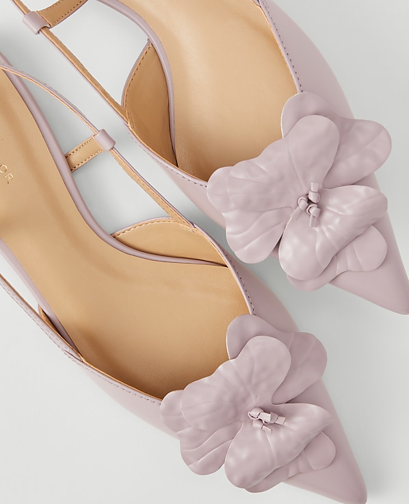 Flower Nip Toe Leather Slingback Flats