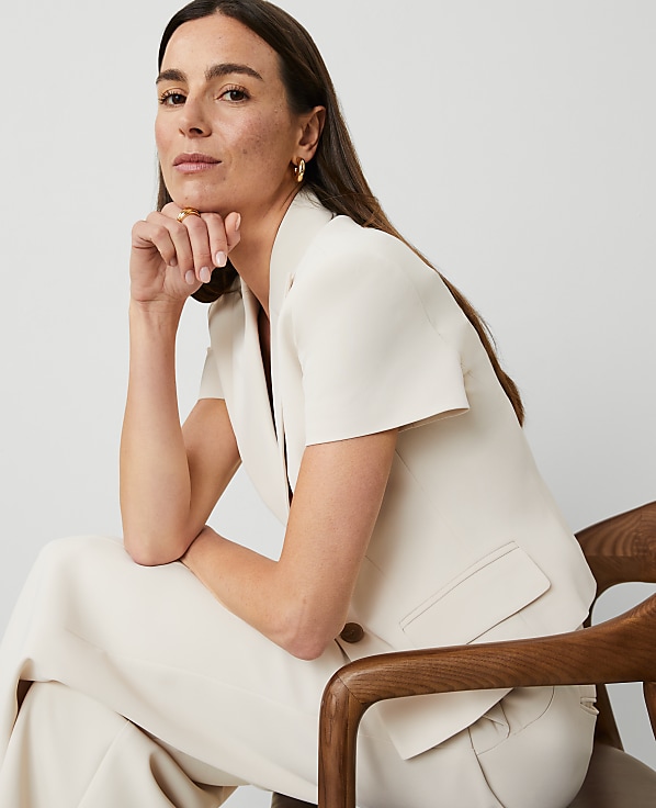 The Short Sleeve Blazer in Fluid Crepe