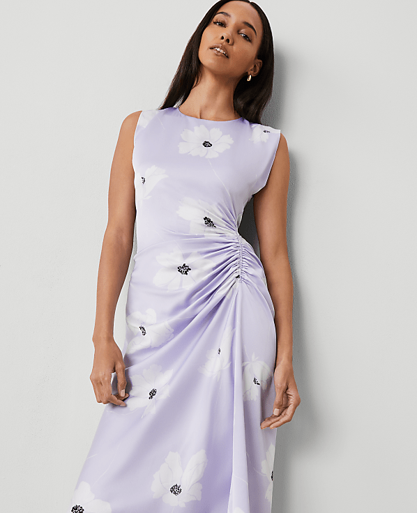 Petite Floral Ruched Flare Dress