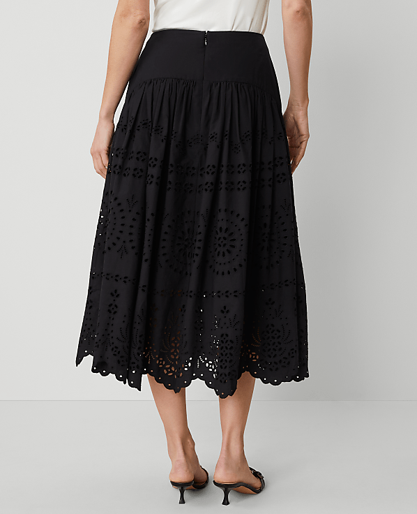 Petite Eyelet Yoke Midi Skirt