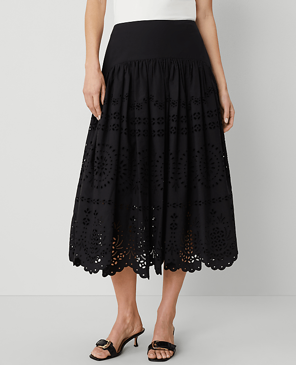 Petite Eyelet Yoke Midi Skirt