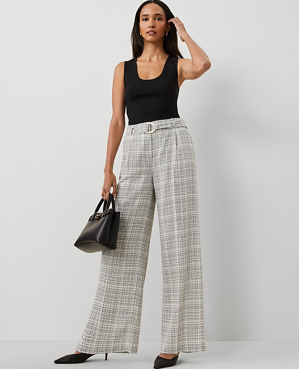 The Belted Pleated Wide-Leg Pant in Plaid