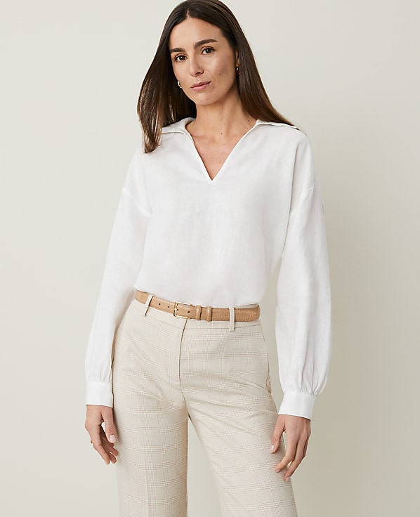 Petite Linen Collared Popover