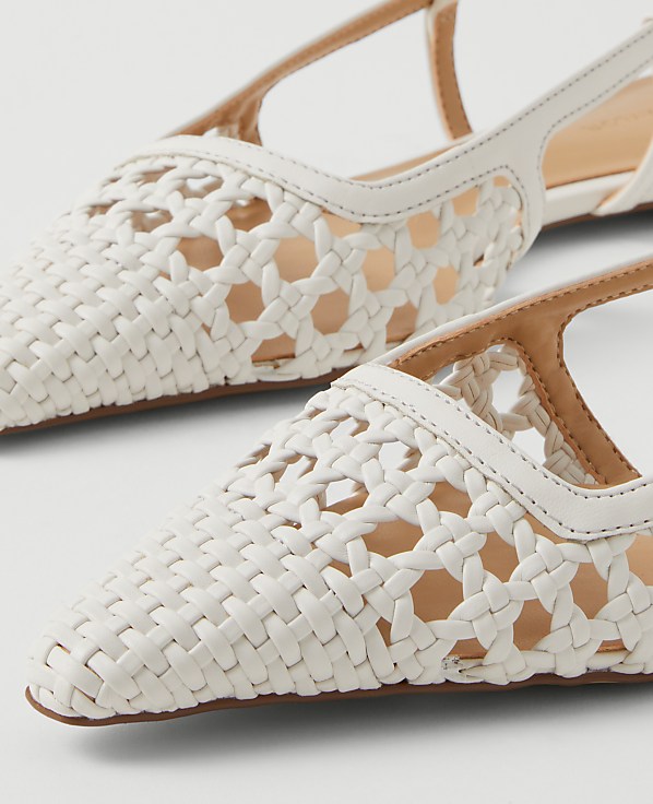 Woven Leather Nip Toe Slingback Flat