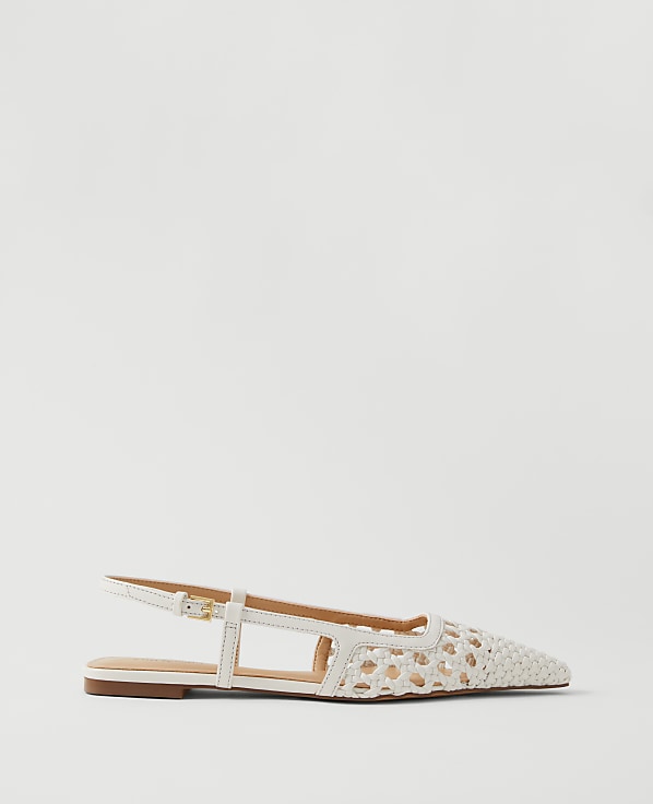 Woven Leather Nip Toe Slingback Flat