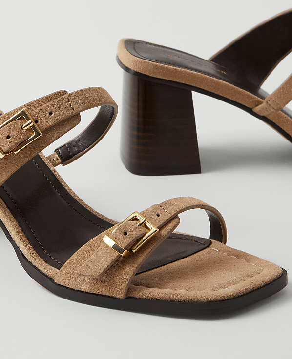 Suede Double Strap Block Heel Sandals