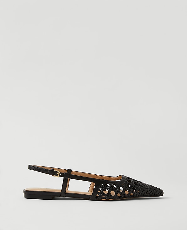 Woven Leather Nip Toe Slingback Flat